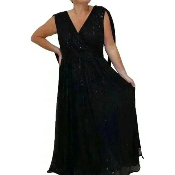 Women's Plus Size Double V-Neck Sequin Sleeveless Evening Dress 3X - Picture 4 of 16